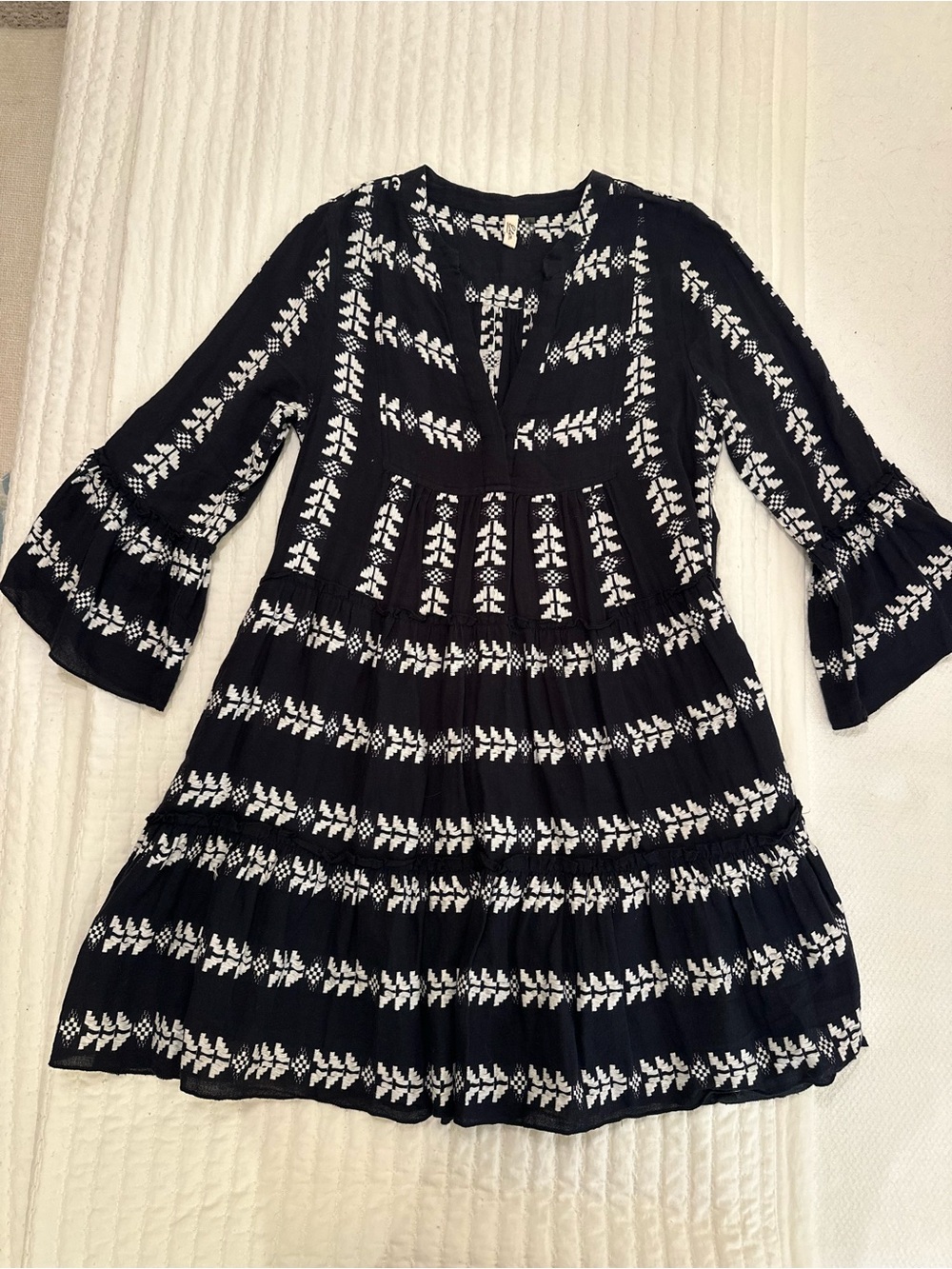 Elan Black and White Embroidered Boho Tunic